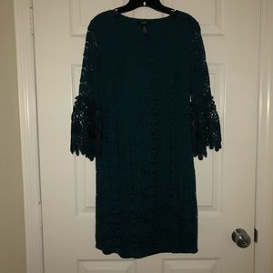 Green lace formal dress.